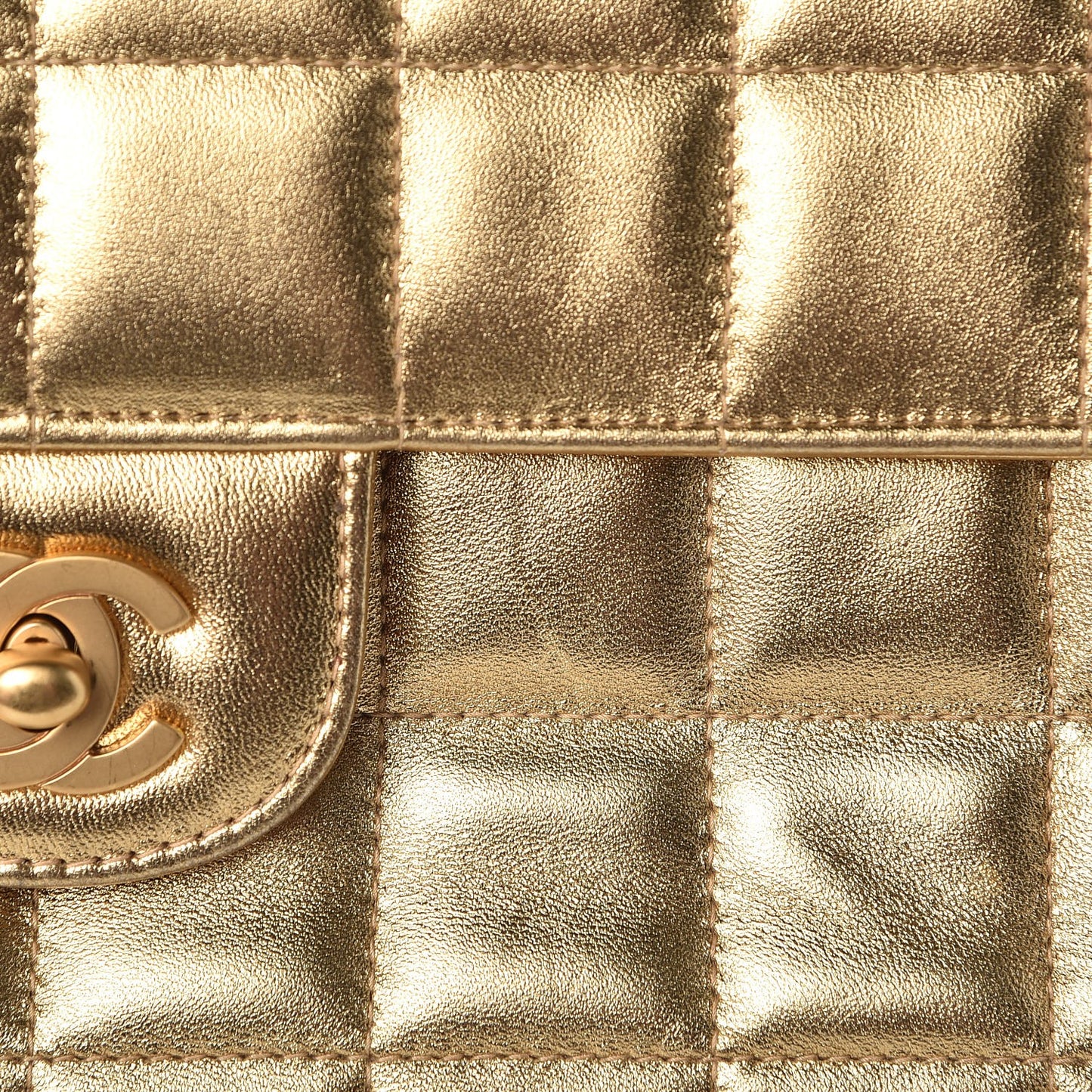 Metallic Lambskin Quilted East West Chocolate Bar Flap Gold