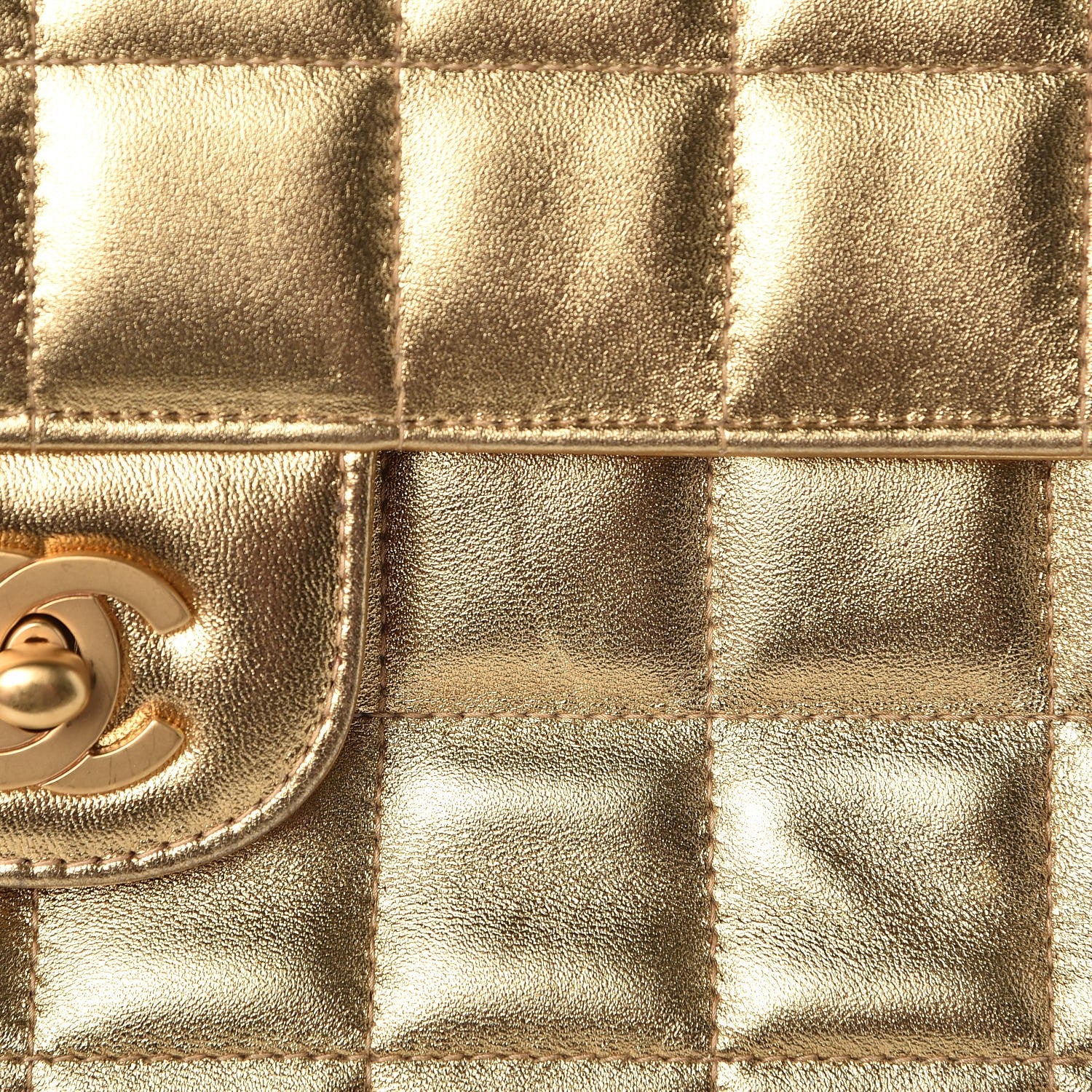 Chanel Metallic Lambskin Quilted East West Chocolate Bar Flap Gold 10 of 13