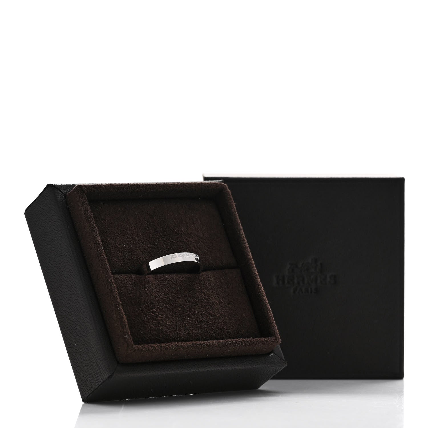 Hermes 18K White Gold Cartouche Mini Band Ring 63 10.25 7 of 7