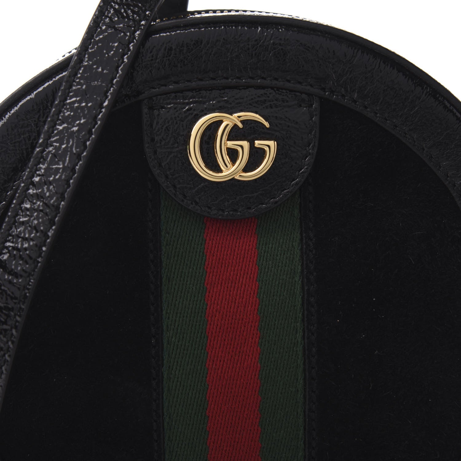 Gucci Suede Patent Web Mini Ophidia Round Shoulder Bag Black 10 of 10