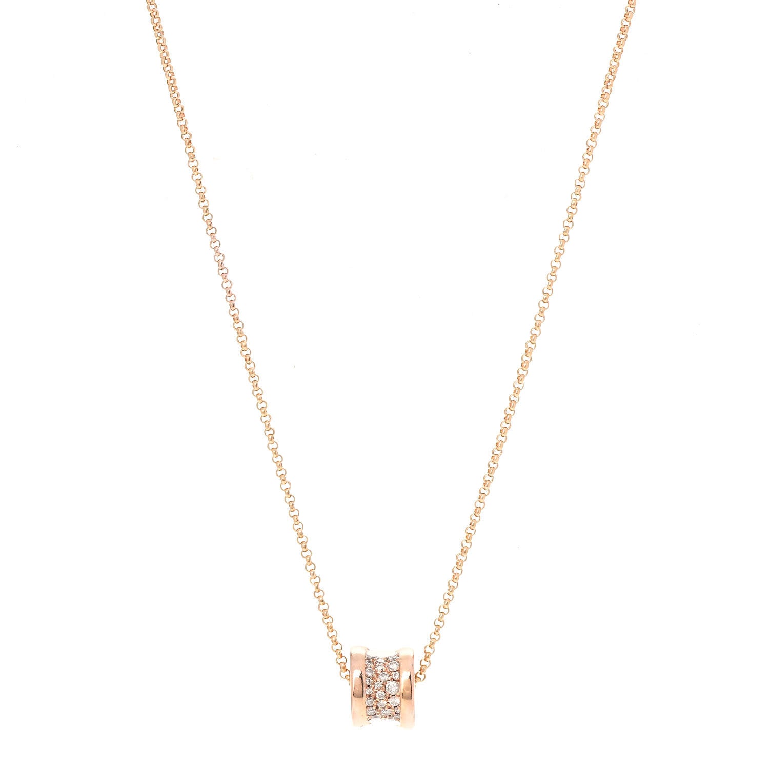 Bulgari 18K Rose Gold Diamond Small B.Zero1 Pave Pendant Necklace 1 of 8