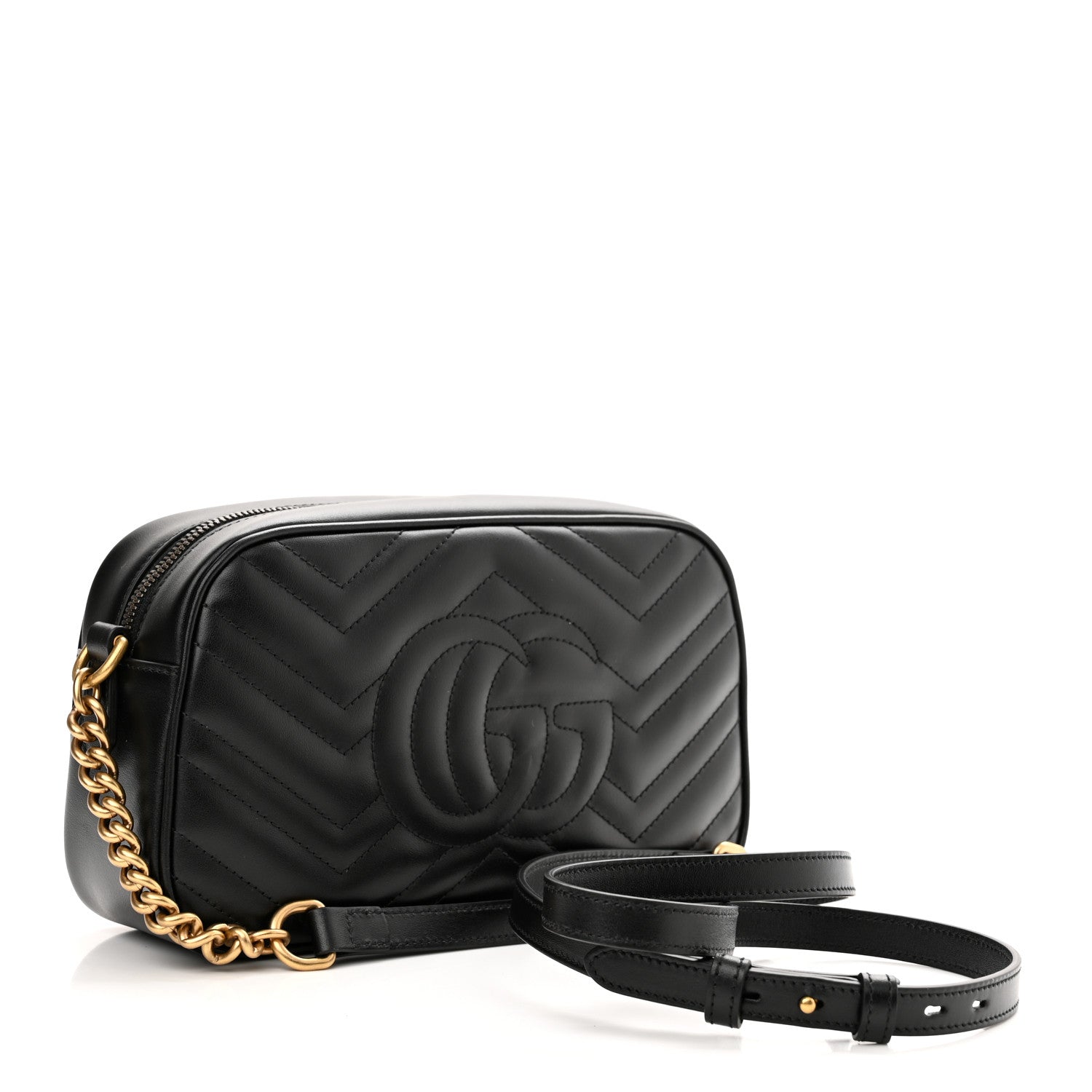 Gucci Calfskin Matelasse Small GG Marmont Chain Shoulder Bag Black 3 of 10