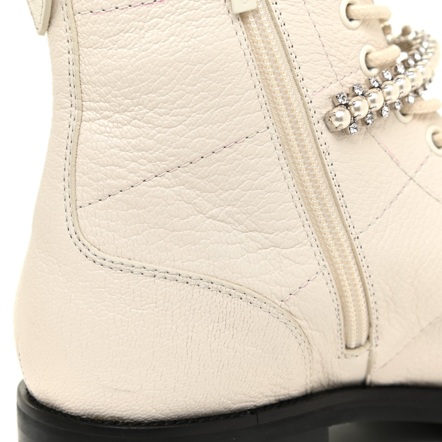Jimmy Choo Goatskin Pearl Embellished Cruz Combat Boots 39.5 White 7 of 12