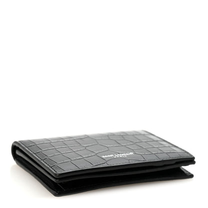 Saint Laurent Calfskin Crocodile Embossed Business Card Case Black 4 of 7