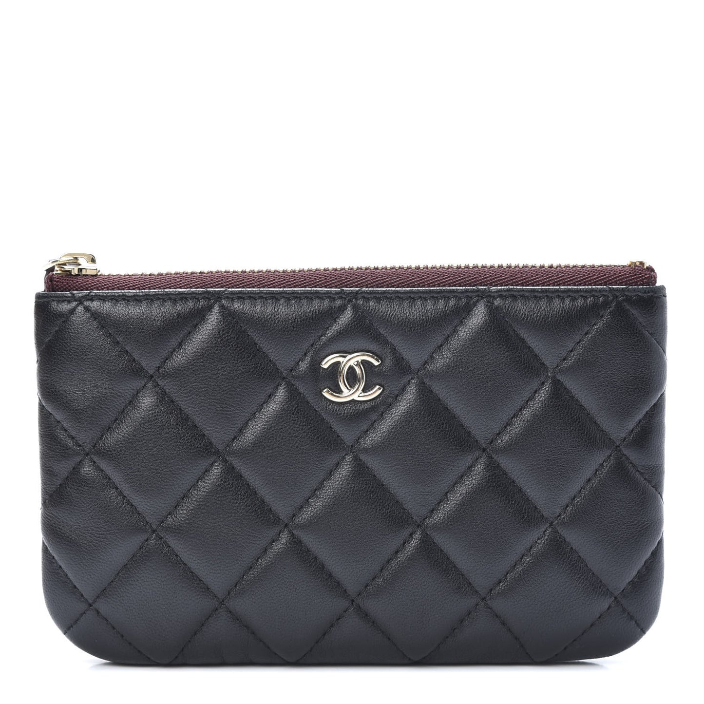 Lambskin Quilted Small Cosmetic Case Black
