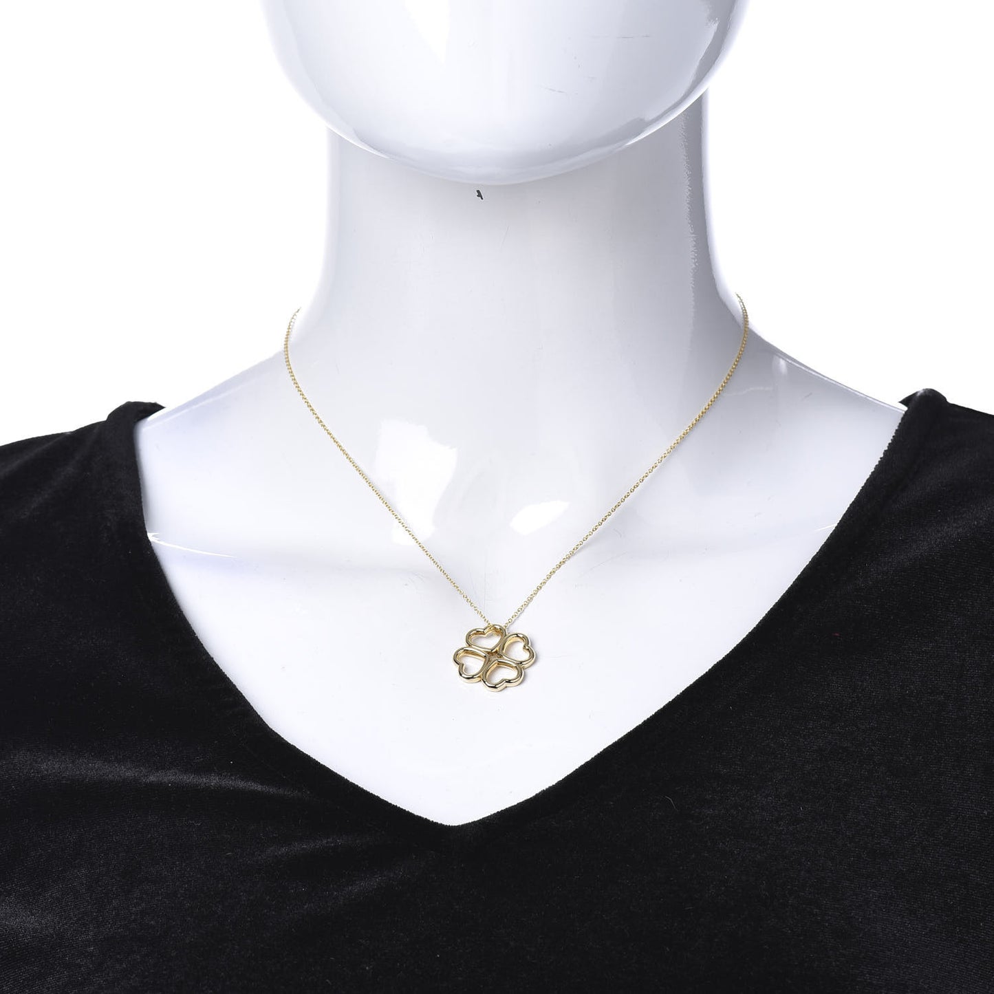 18K Yellow Gold Loving Heart Clover Pendant Necklace