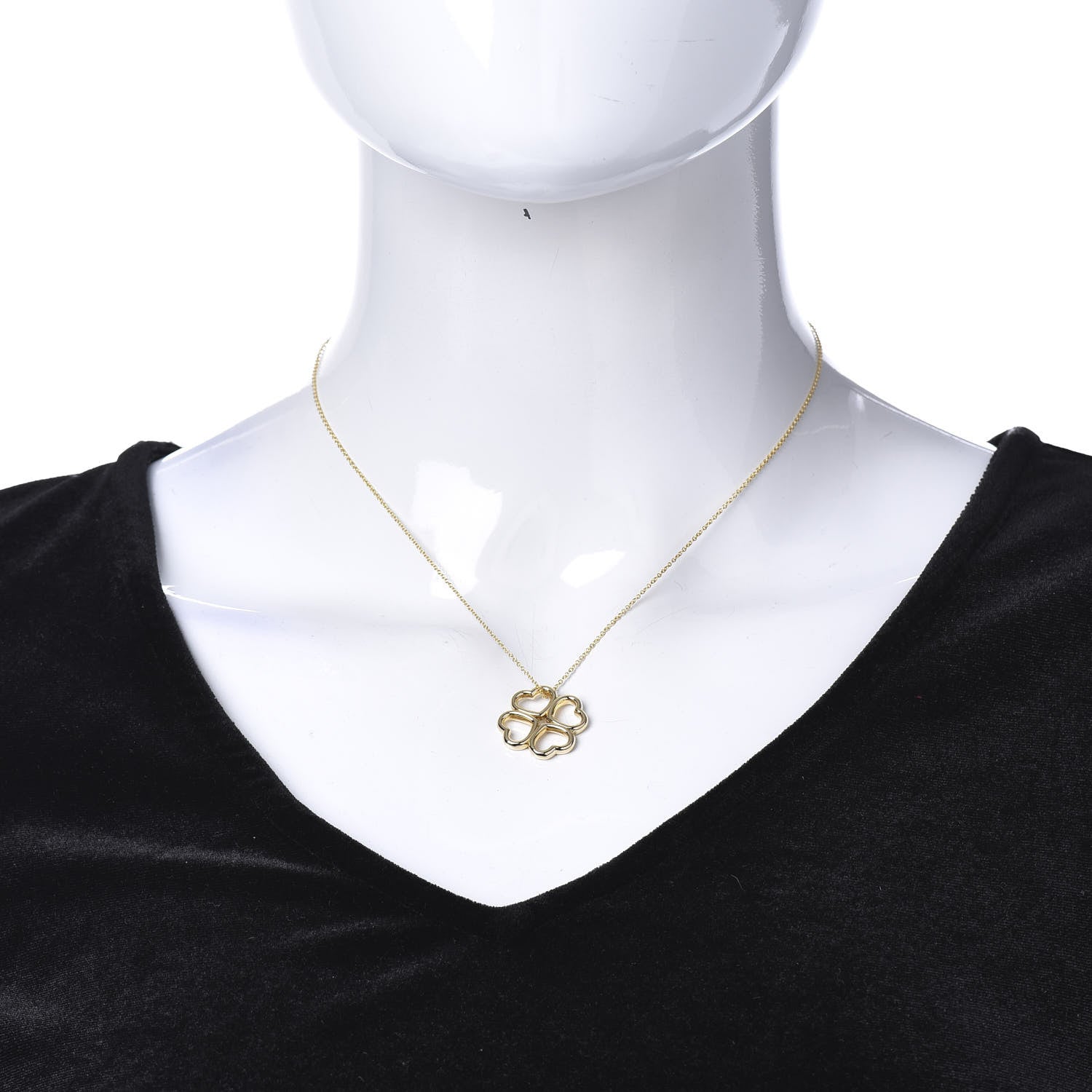 Tiffany 18K Yellow Gold Loving Heart Clover Pendant Necklace 2 of 5