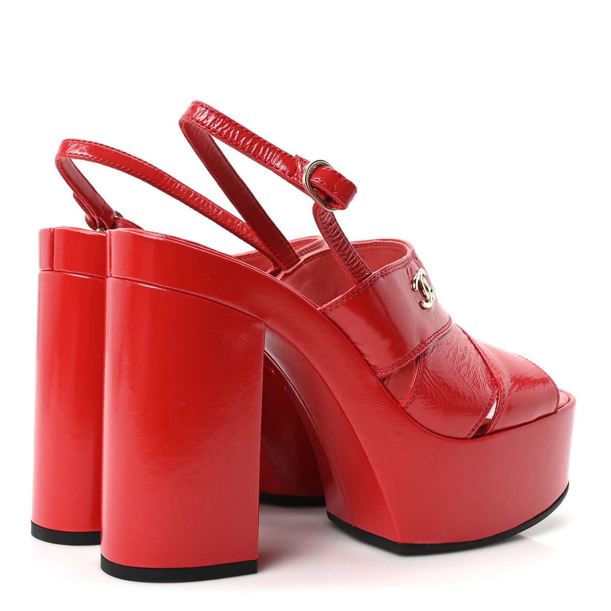 Chanel Crumpled Patent Lambskin Platform Sandals 39.5 Red 5 of 10