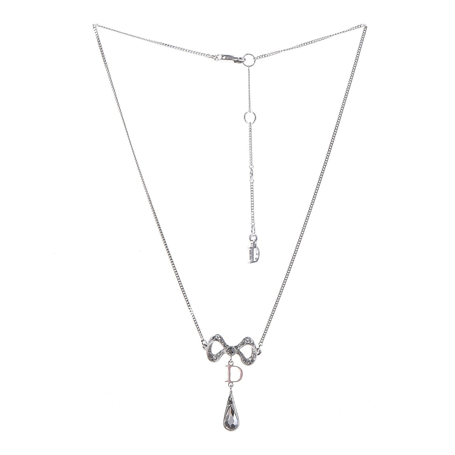 Christian Dior Crystal Bow Drop Necklace Silver 3 of 6