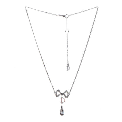 Christian Dior Crystal Bow Drop Necklace Silver 3 of 6