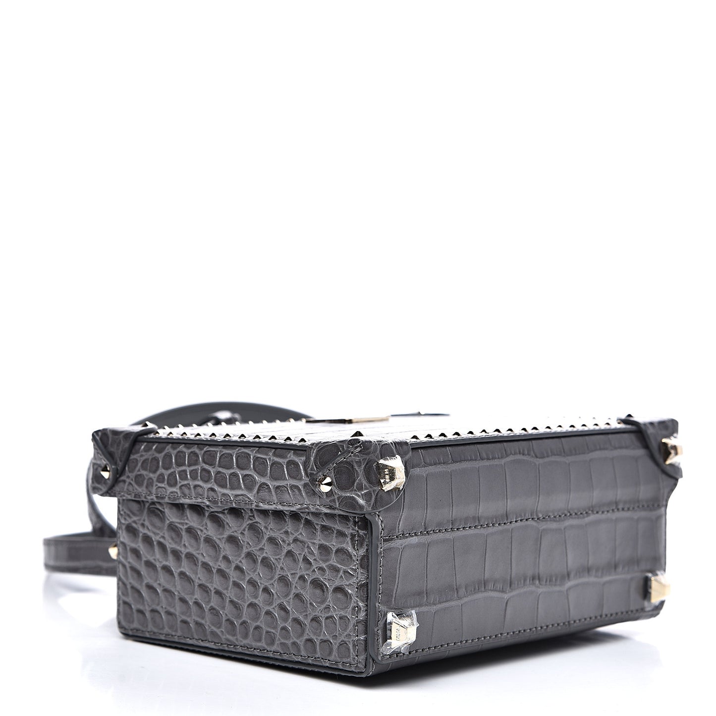 Calfskin Crocodile Embossed Small Berlin Crossbody Charcoal
