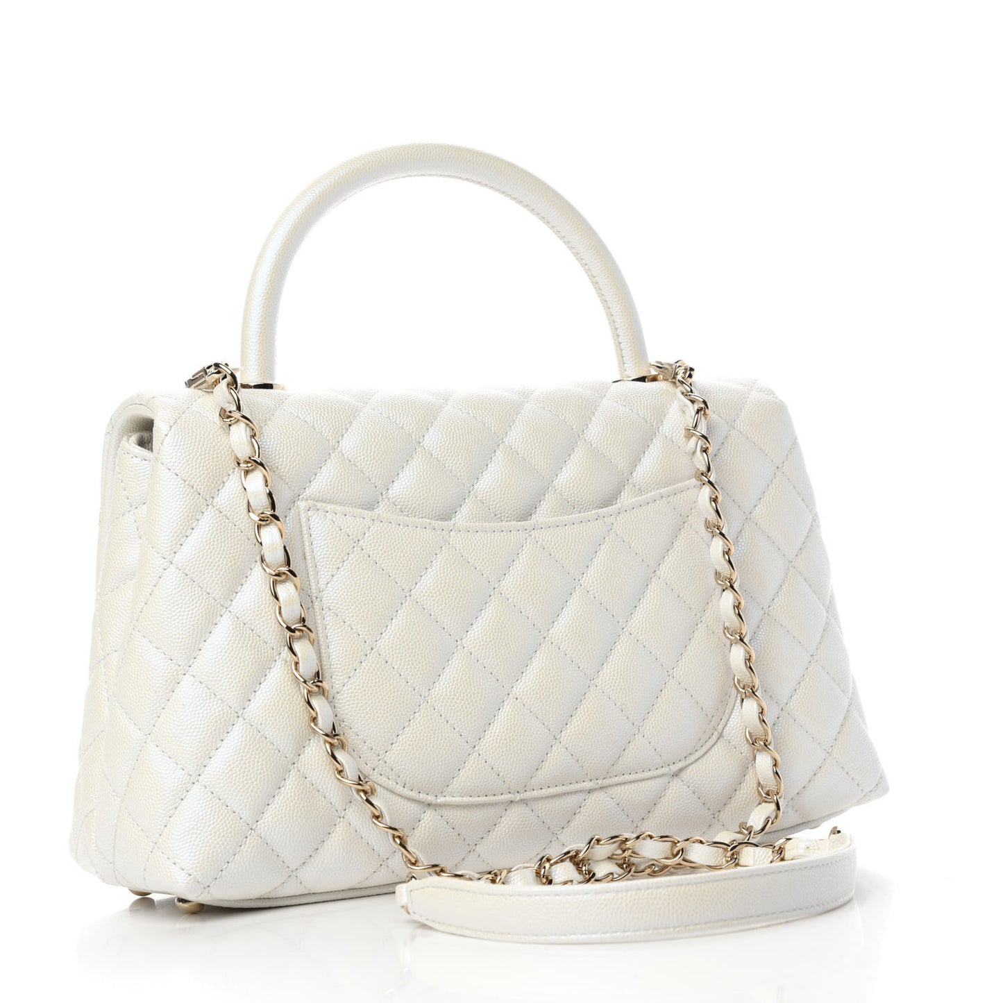 Iridescent Caviar Quilted Small Coco Handle Flap White