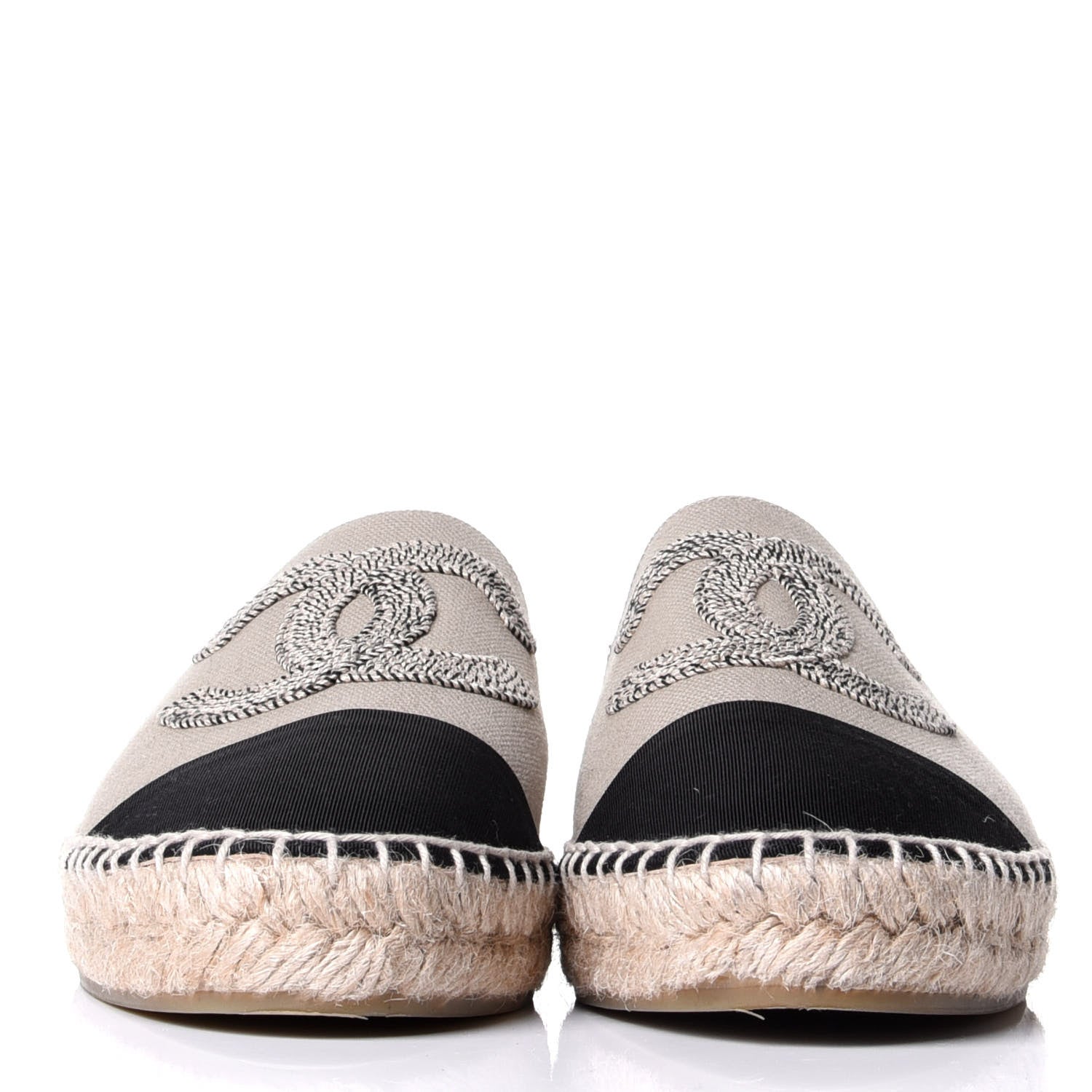 Chanel Canvas Grosgrain CC Espadrilles 40 Beige Black 2 of 10