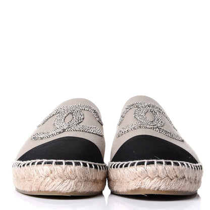 Chanel Canvas Grosgrain CC Espadrilles 40 Beige Black 2 of 10