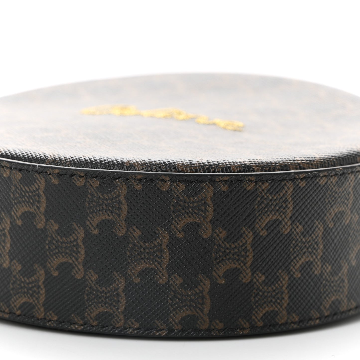 Triomphe Canvas Embroidered Logo Round Purse On Strap Black Tan