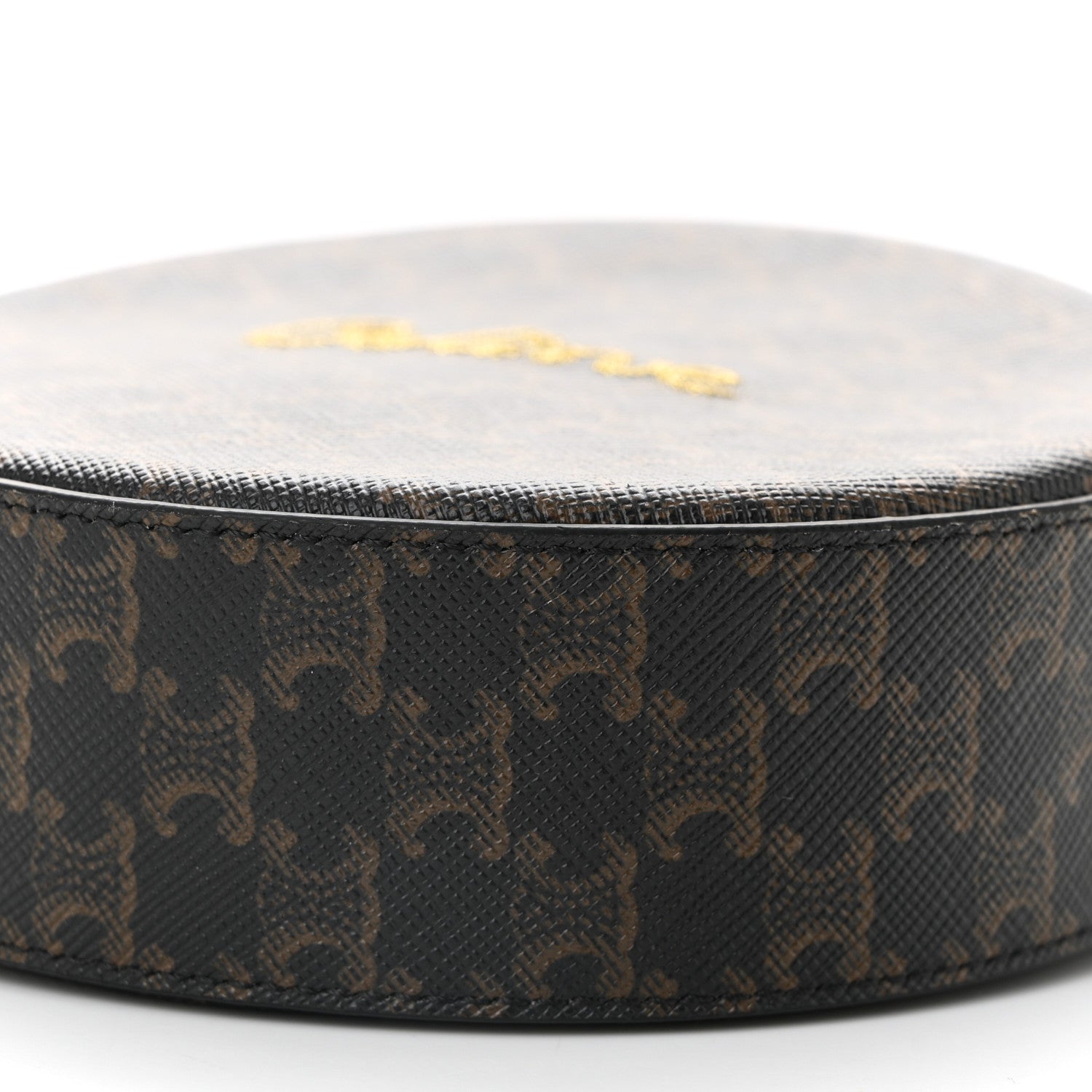 Celine Triomphe Canvas Embroidered Logo Round Purse On Strap Black Tan 10 of 10