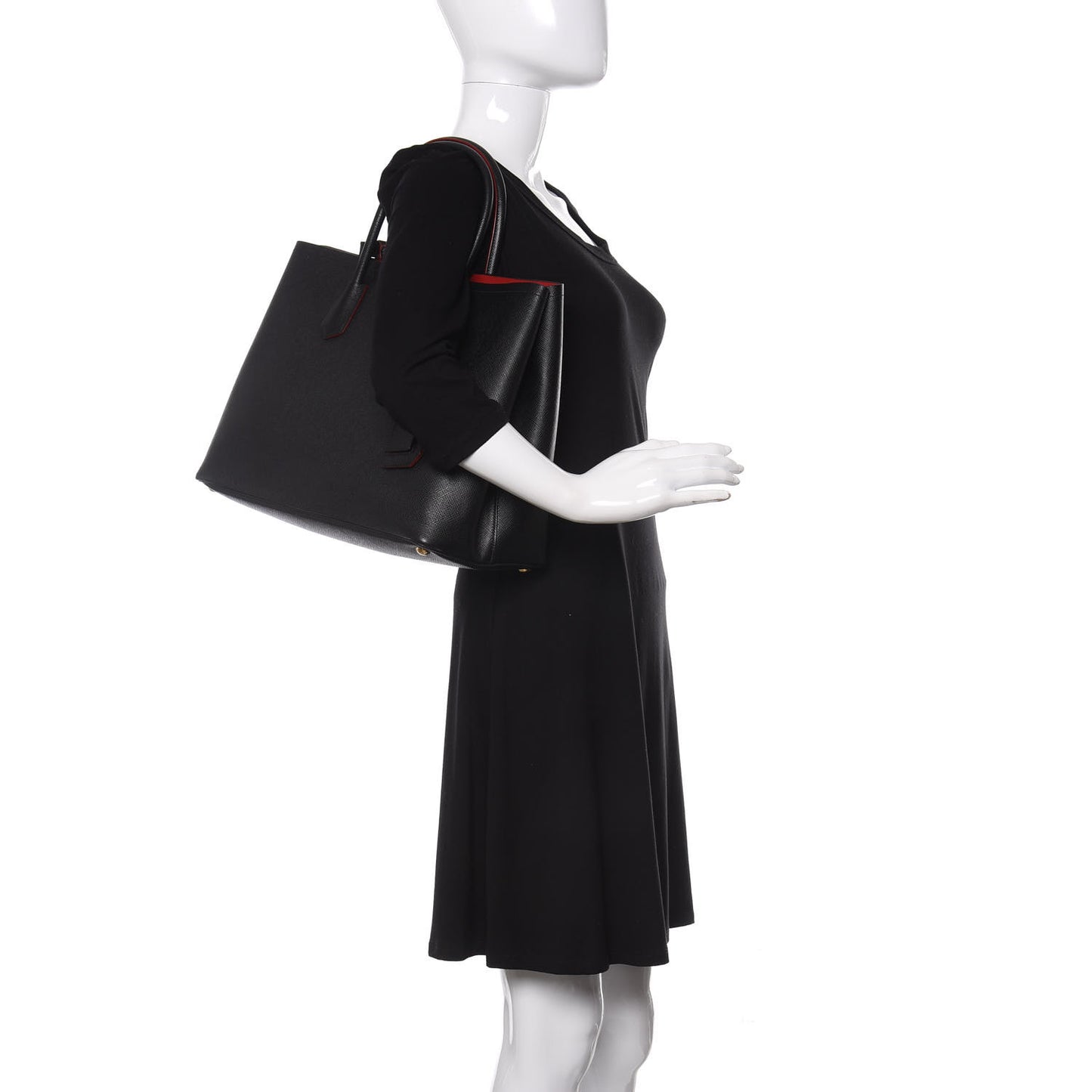 Saffiano Cuir Large Double Bag Black Fuoco