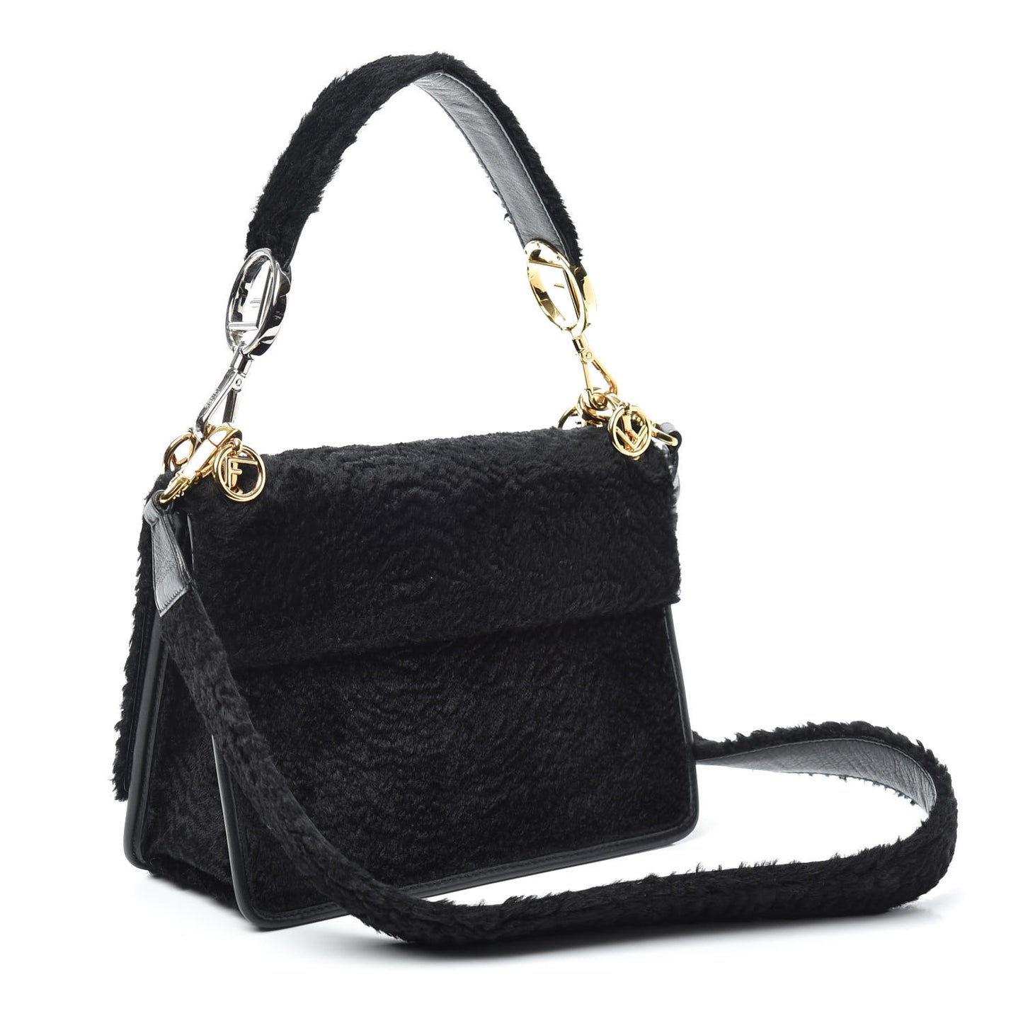 Velluto Astrakan Vitello Dolce F is Fendi Kan I Shoulder Bag Black