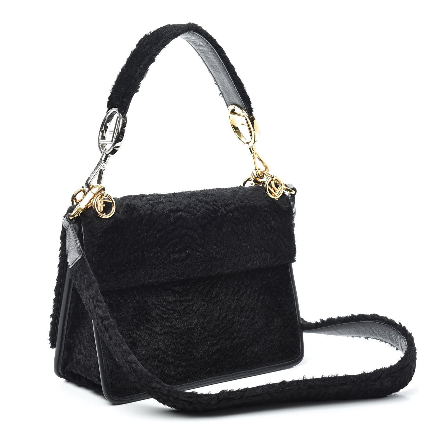 Fendi Velluto Astrakan Vitello Dolce F is Fendi Kan I Shoulder Bag Black 3 of 8