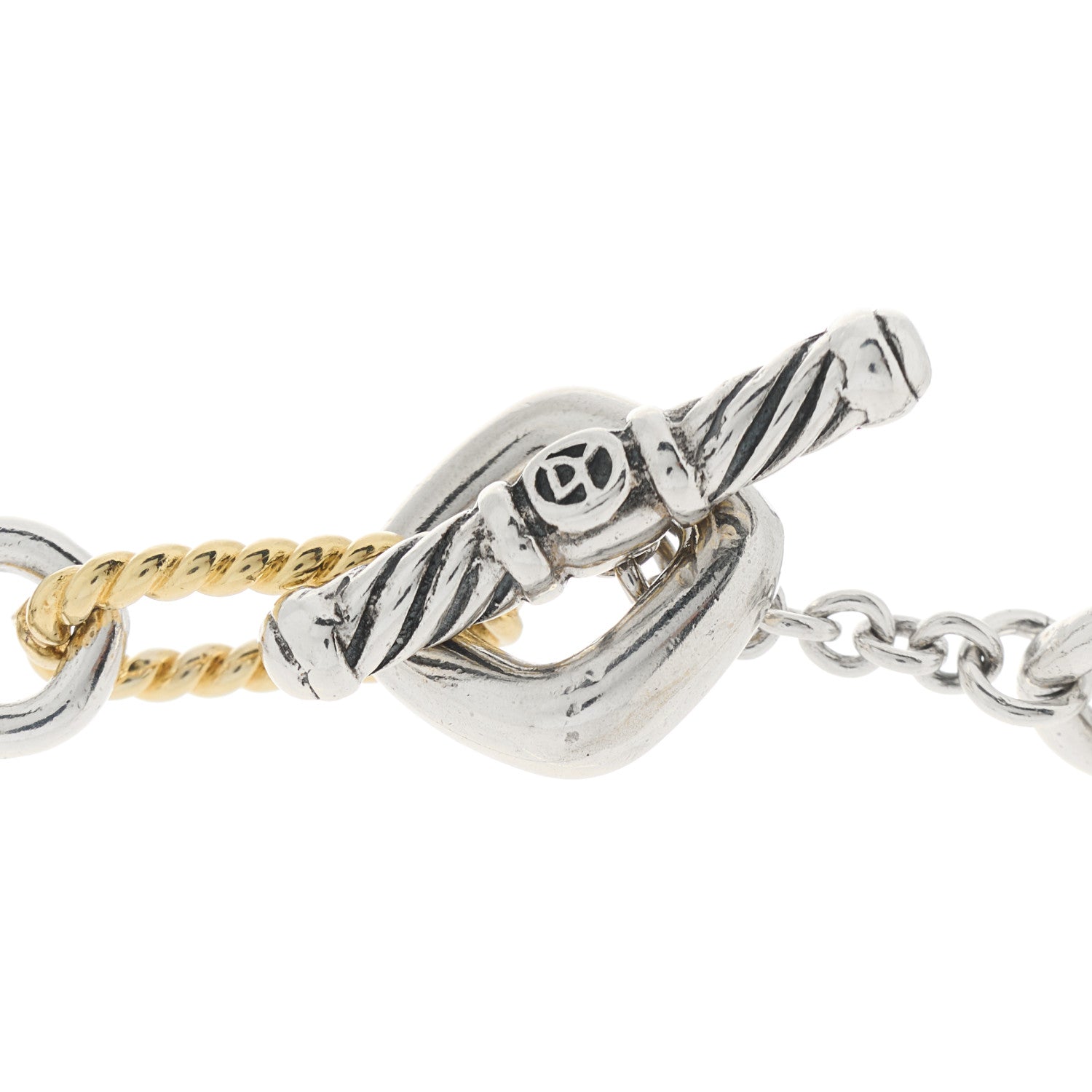 David Yurman Sterling Silver 18K Yellow Gold Figaro Link Toggle Necklace 5 of 5