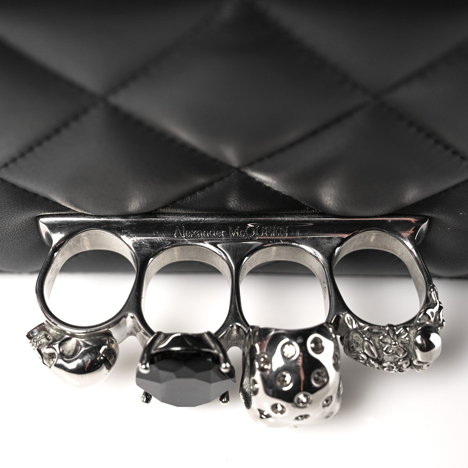 Alexander McQueen Lambskin Quilted Knuckle Shoulder Bag Black 7 of 10