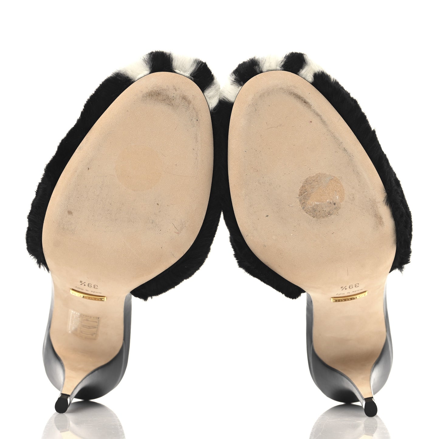X ADIDAS Malaga Kid Fur Horsebit High Heel Mules 39.5 Black White