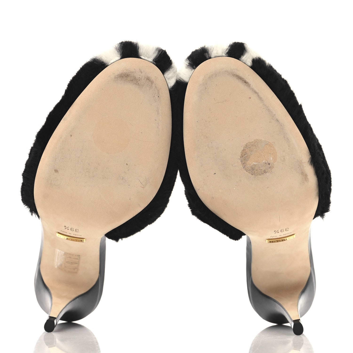 Gucci X ADIDAS Malaga Kid Fur Horsebit High Heel Mules 39.5 Black White 6 of 11