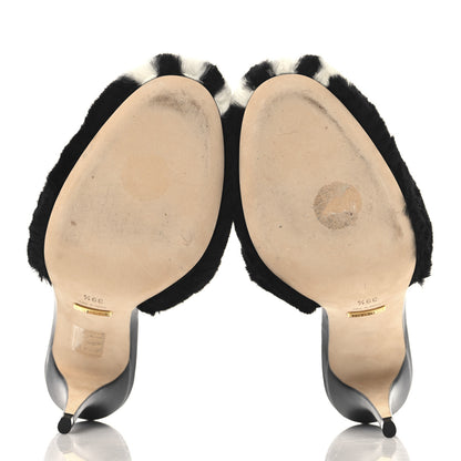 Gucci X ADIDAS Malaga Kid Fur Horsebit High Heel Mules 39.5 Black White 6 of 11