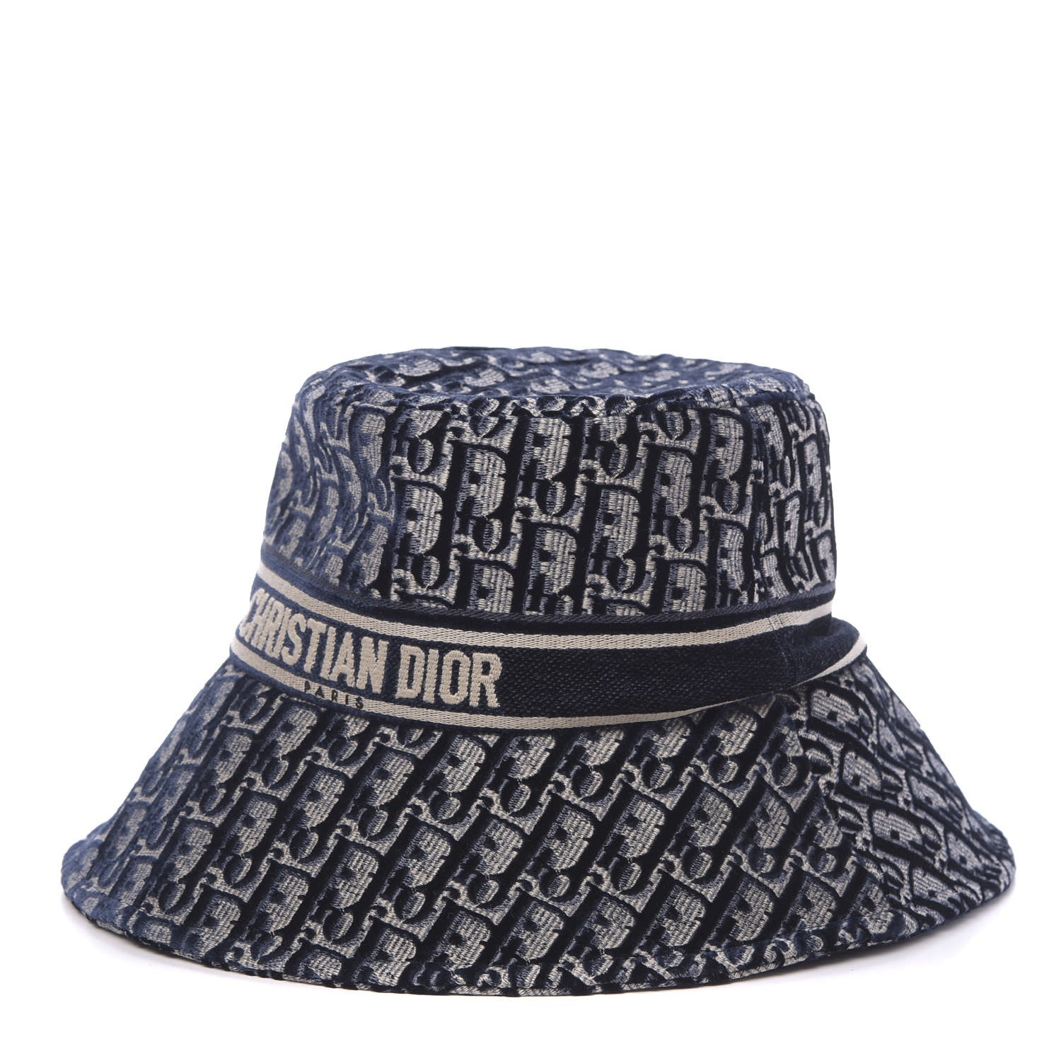 Christian Dior Velvet Oblique Large Brim Bucket Hat 58 Bleu Marine 1 of 7