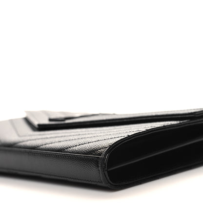 Saint Laurent Grain De Poudre Matelasse Chevron Monogram Monochrome Chain Wallet Black 10 of 11