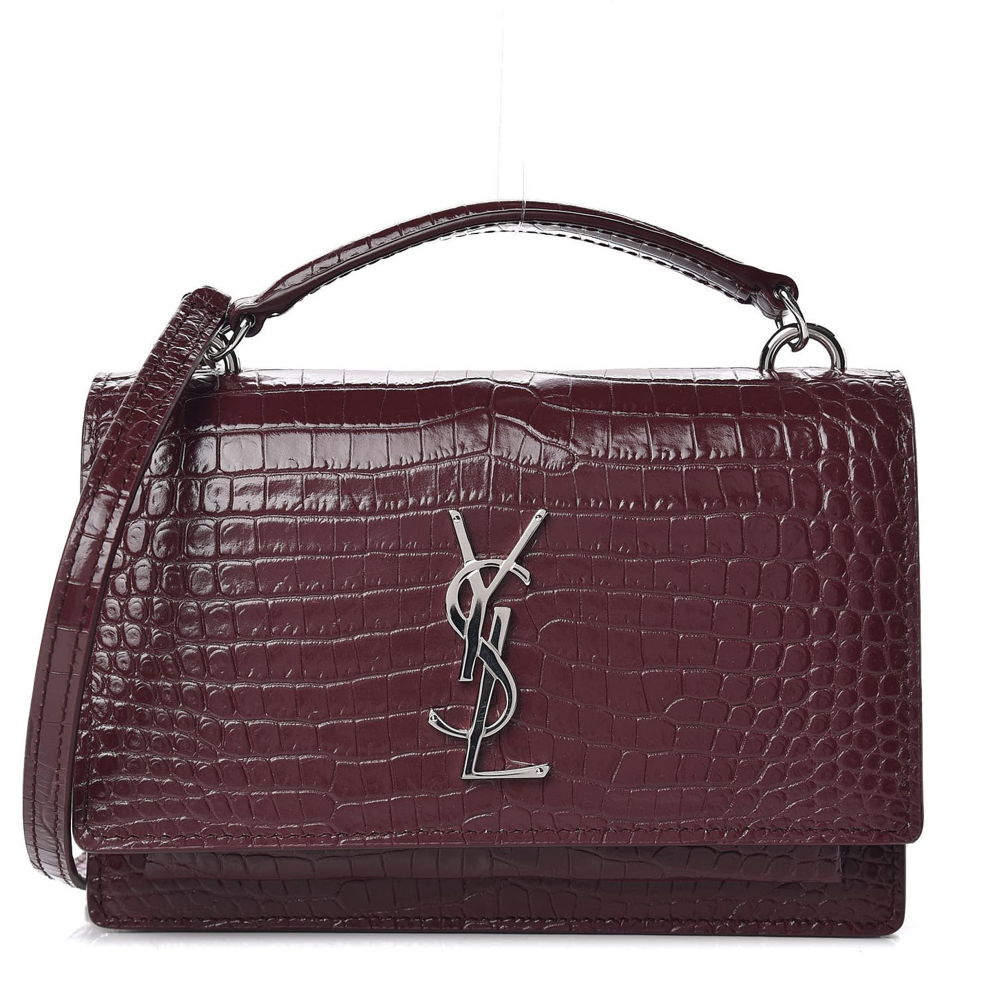 Calfskin Crocodile Embossed Monogram Sunset Chain Wallet Wine