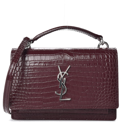 Saint Laurent Calfskin Crocodile Embossed Monogram Sunset Chain Wallet Wine 1 of 8