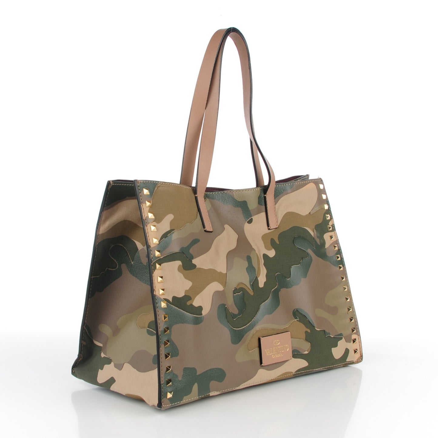Nappa Canvas Camo Medium Rockstud Soft Tote Green
