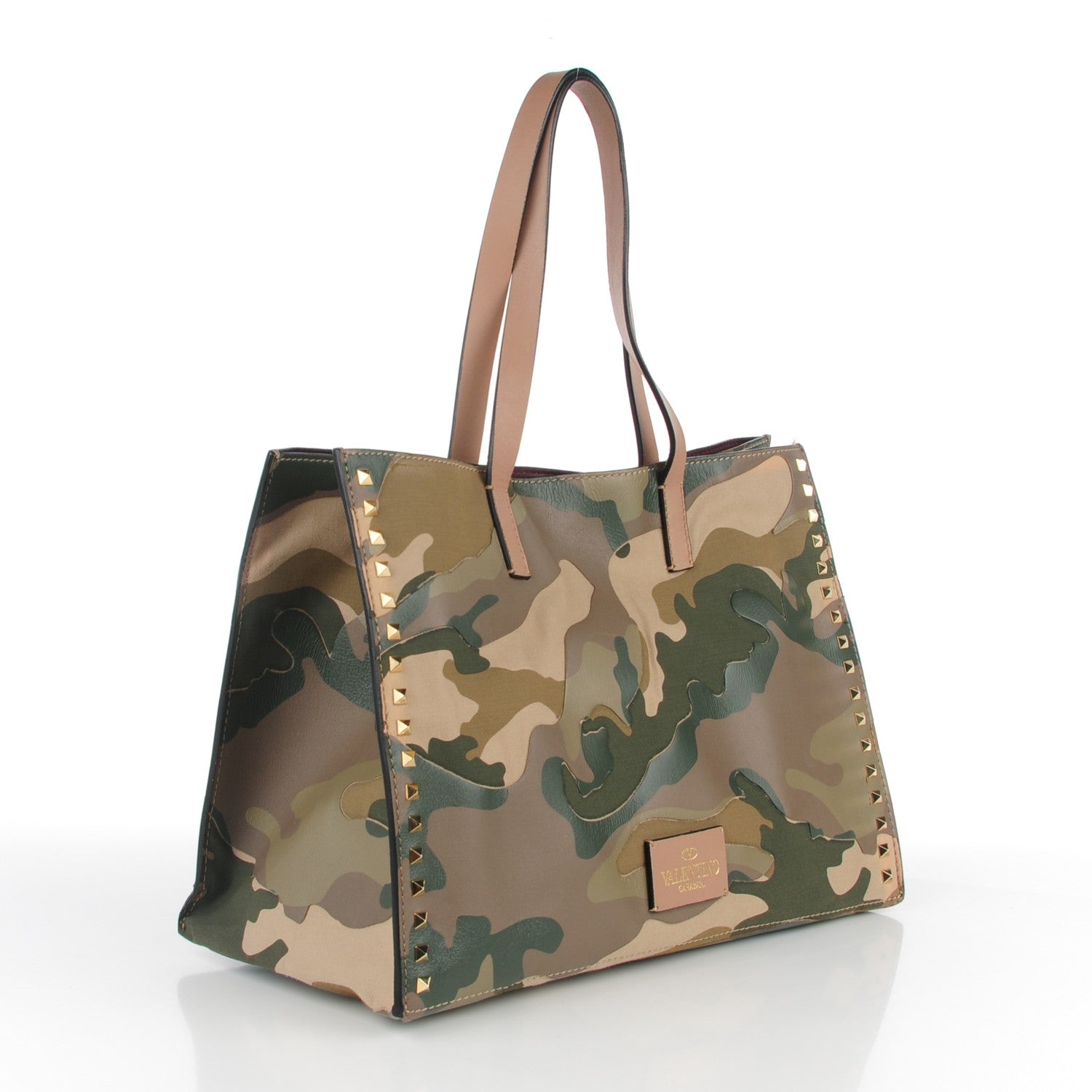 Valentino Garavani Nappa Canvas Camo Medium Rockstud Soft Tote Green 3 of 8