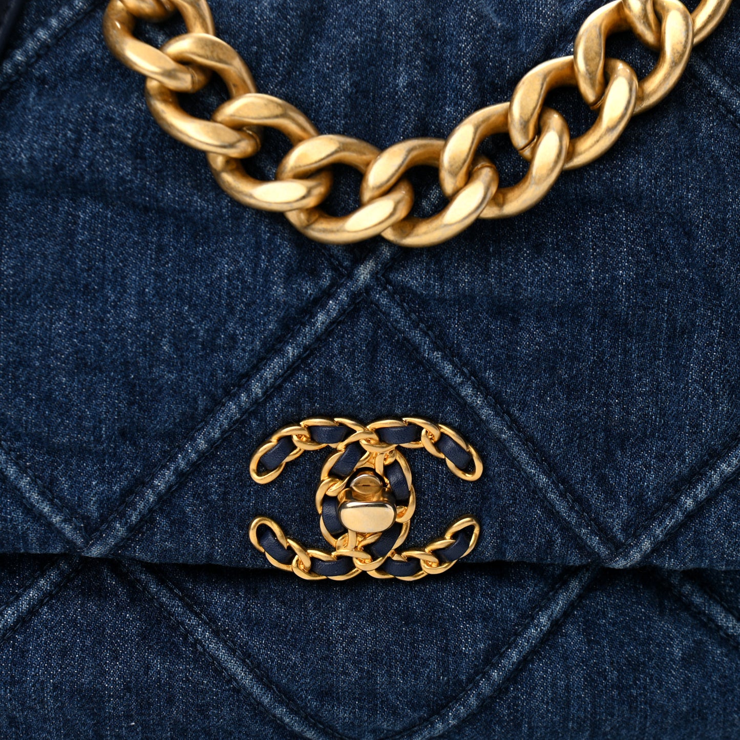 Denim Quilted Large Chanel 19 Flap Blue