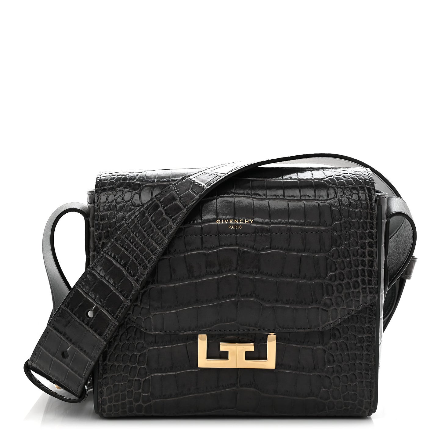 Calfskin Crocodile Embossed Small Eden Storm Grey