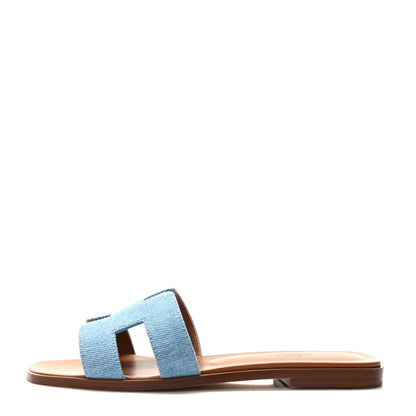 Hermes Denim Canvas Oran Sandals 37 Bleu Clair 1 of 9