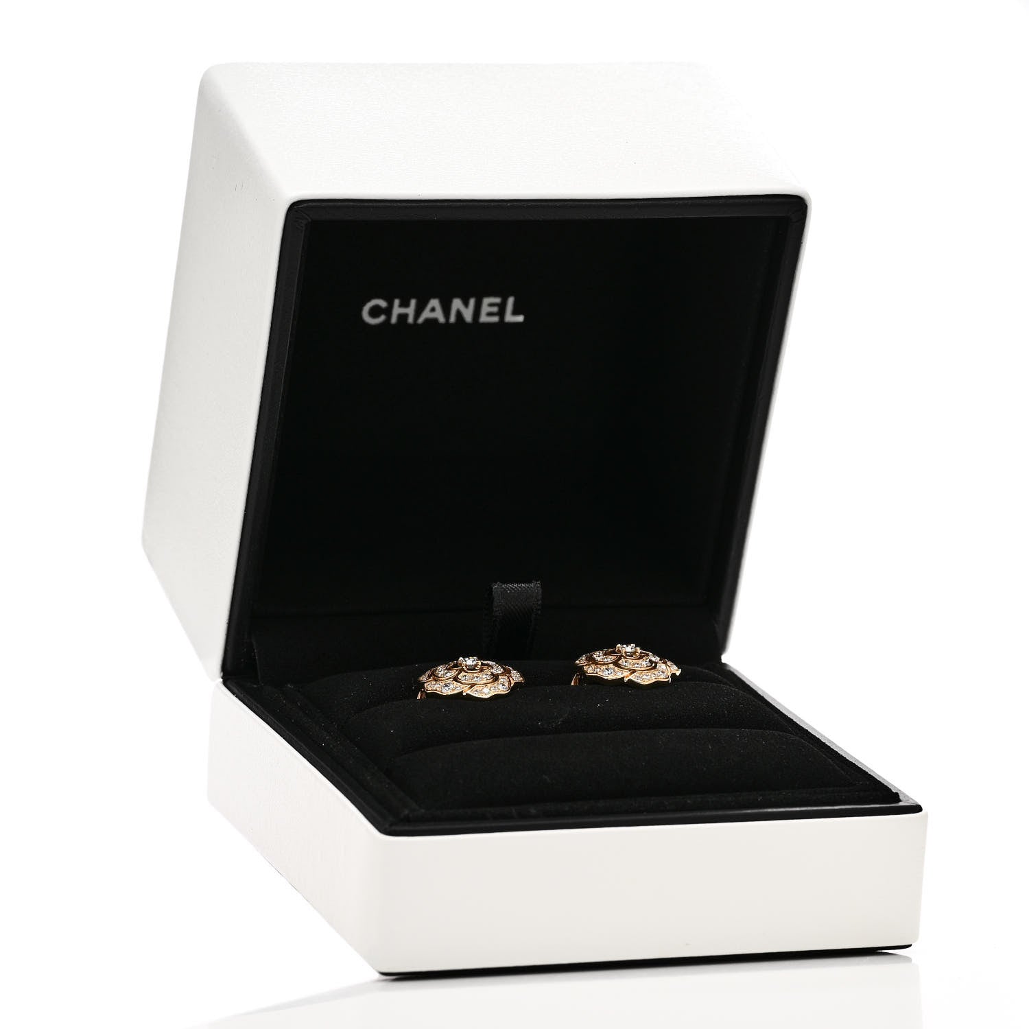 Chanel 18K Yellow Gold Diamond Bouton de Camélia Earrings 5 of 5