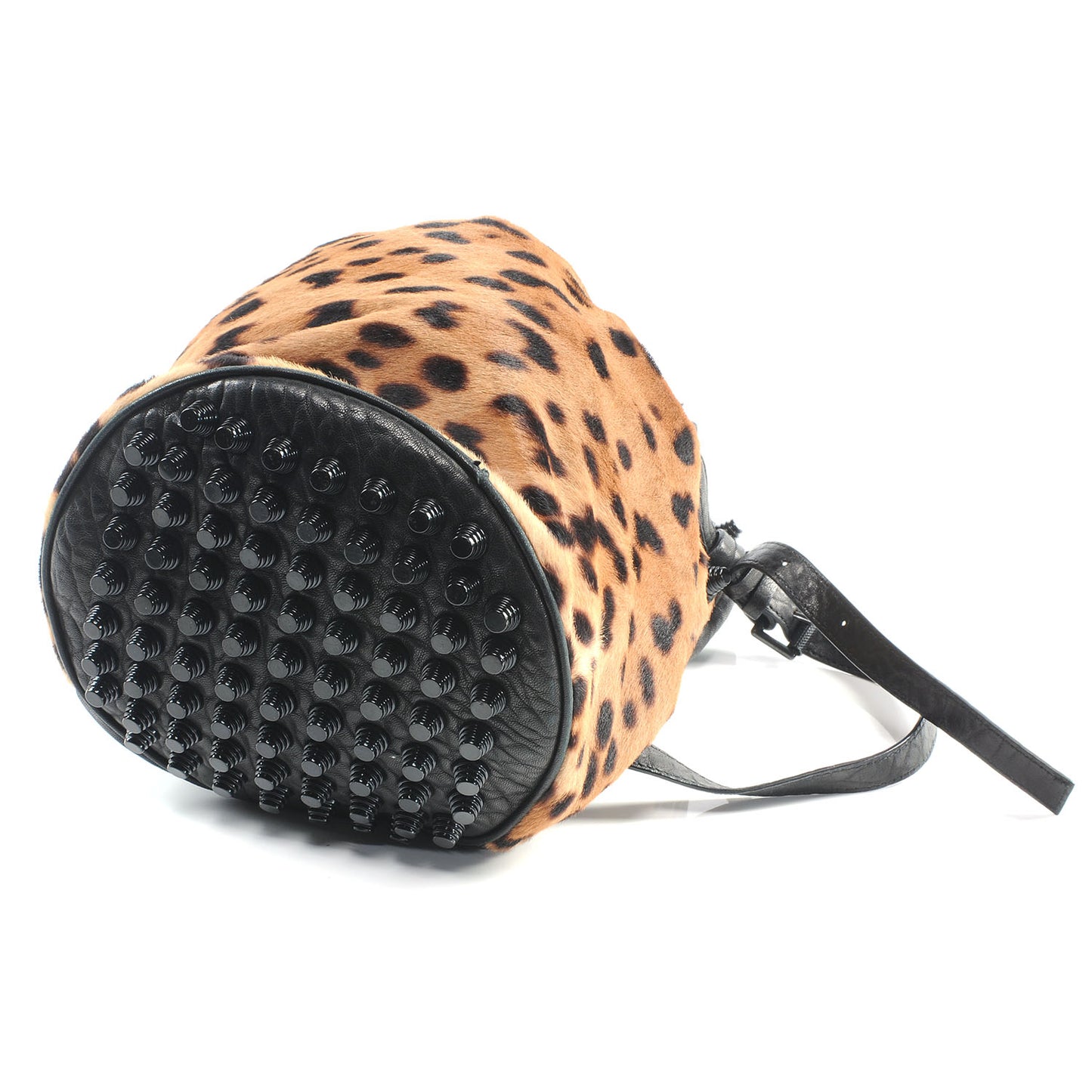 Leather Pony Hair Leopard Diego Bag Black
