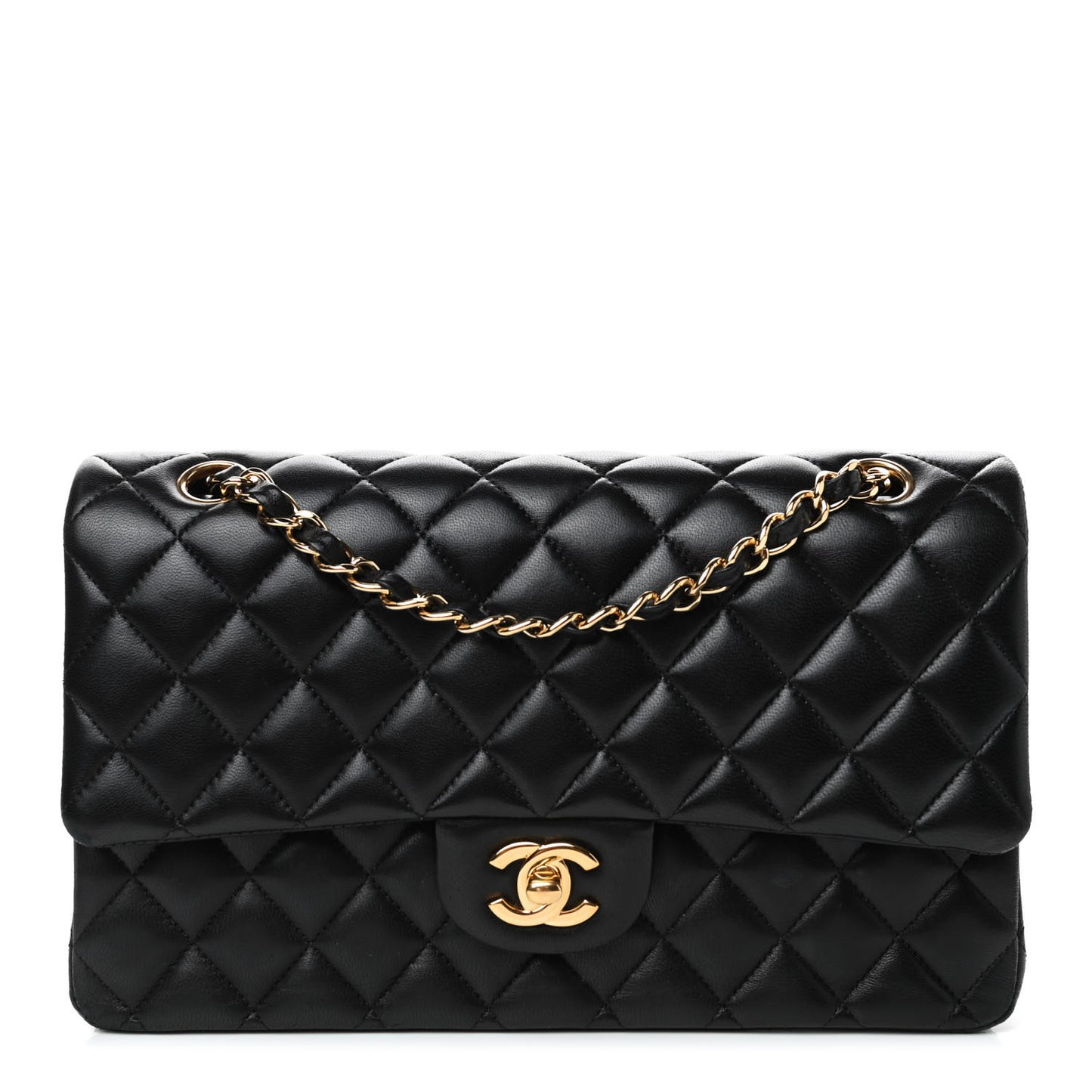 Lambskin Quilted Medium Double Flap Black