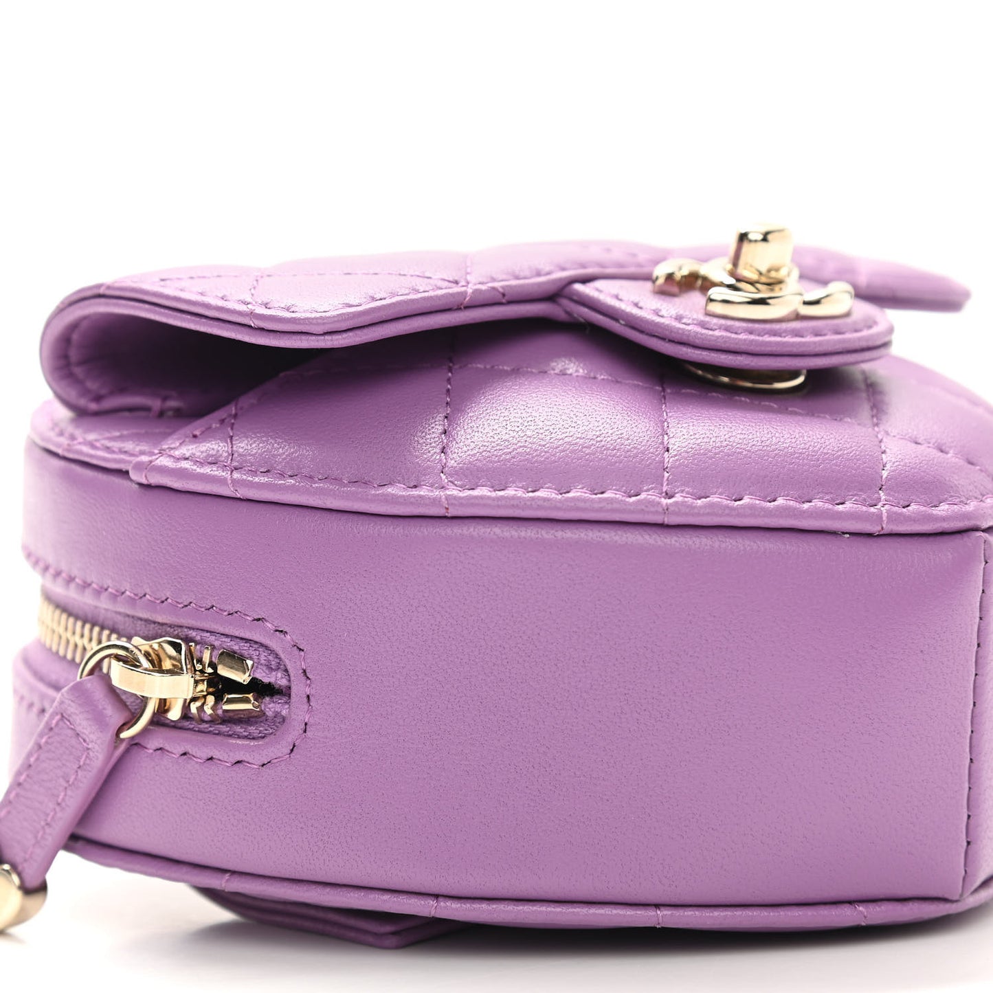 Lambskin Quilted CC In Love Heart Waist Belt Bag With Chain Purple