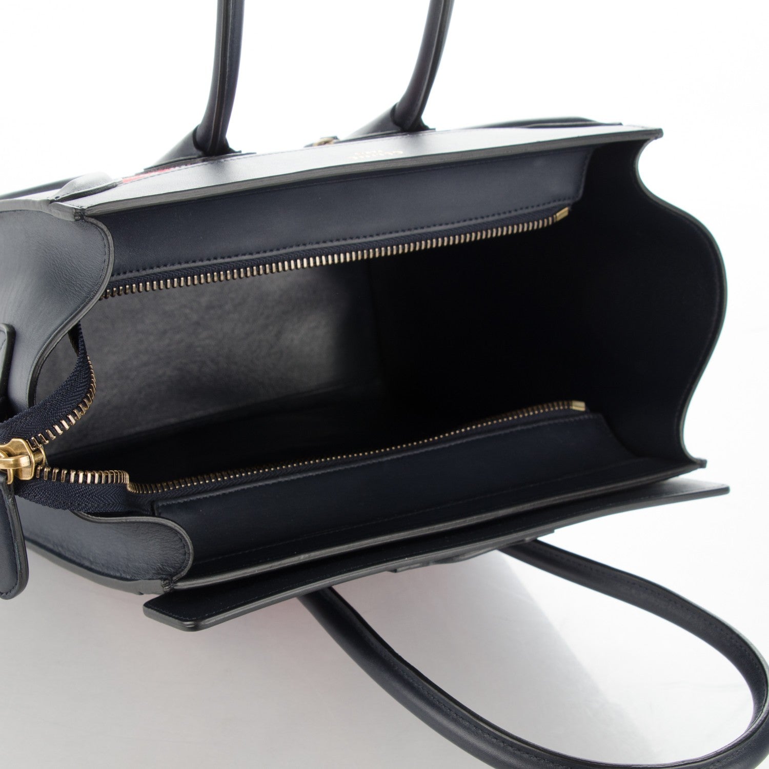 Celine Smooth Calfskin Striped Canvas Micro Luggage Navy Blue 5 of 8