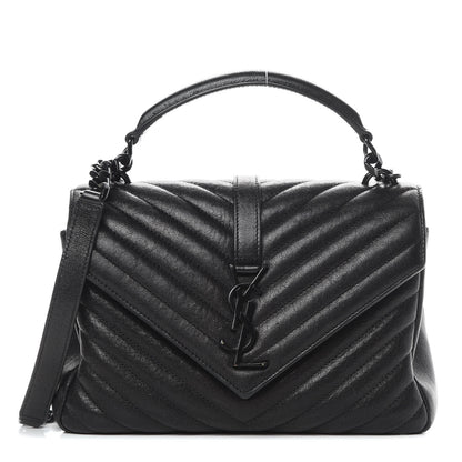 Saint Laurent Sheepskin Matelasse Chevron Monogram Medium College Bag Black 1 of 15