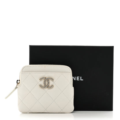 Chanel Caviar Quilted Crystal Zip Card Holder Wallet White 9 of 9