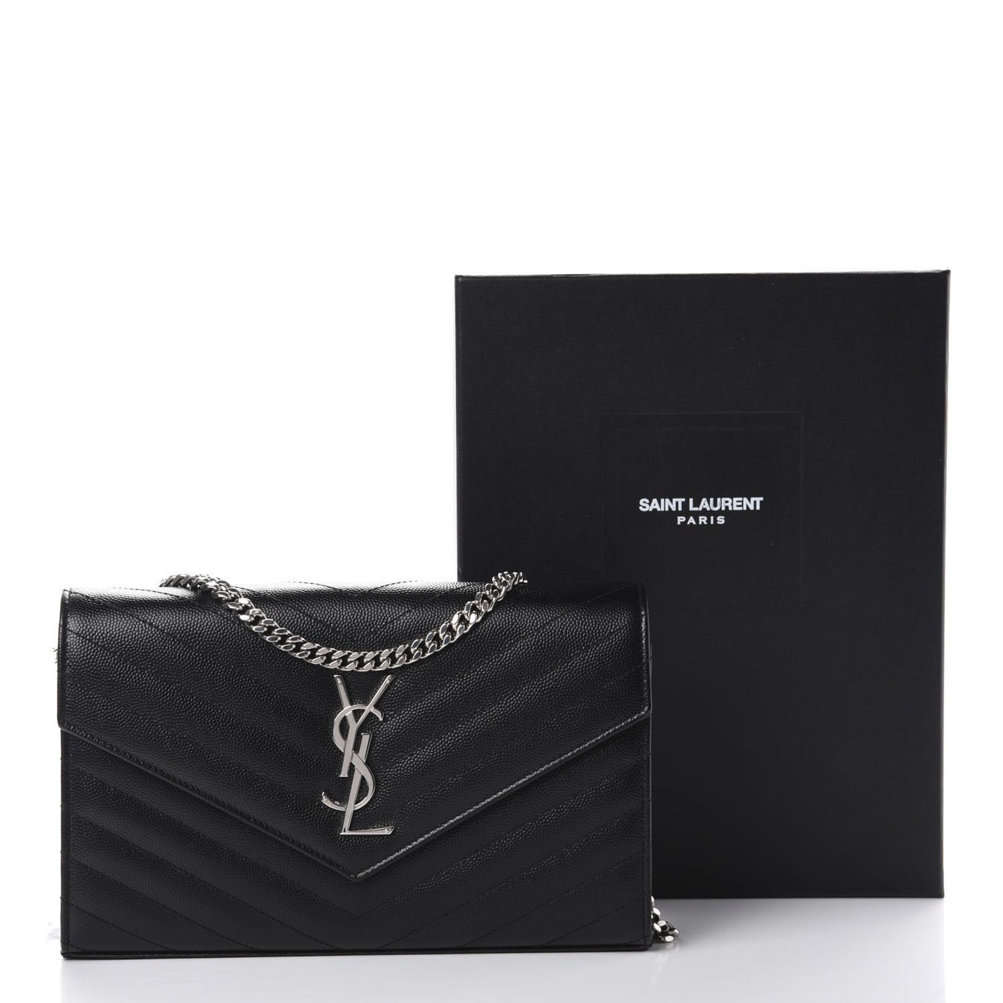 Grain De Poudre Matelasse Chevron Monogram Chain Wallet Black