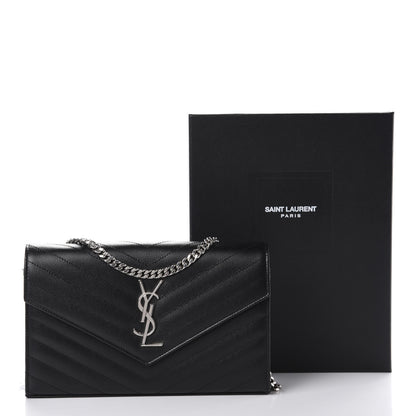 Saint Laurent Grain De Poudre Matelasse Chevron Monogram Chain Wallet Black 12 of 12