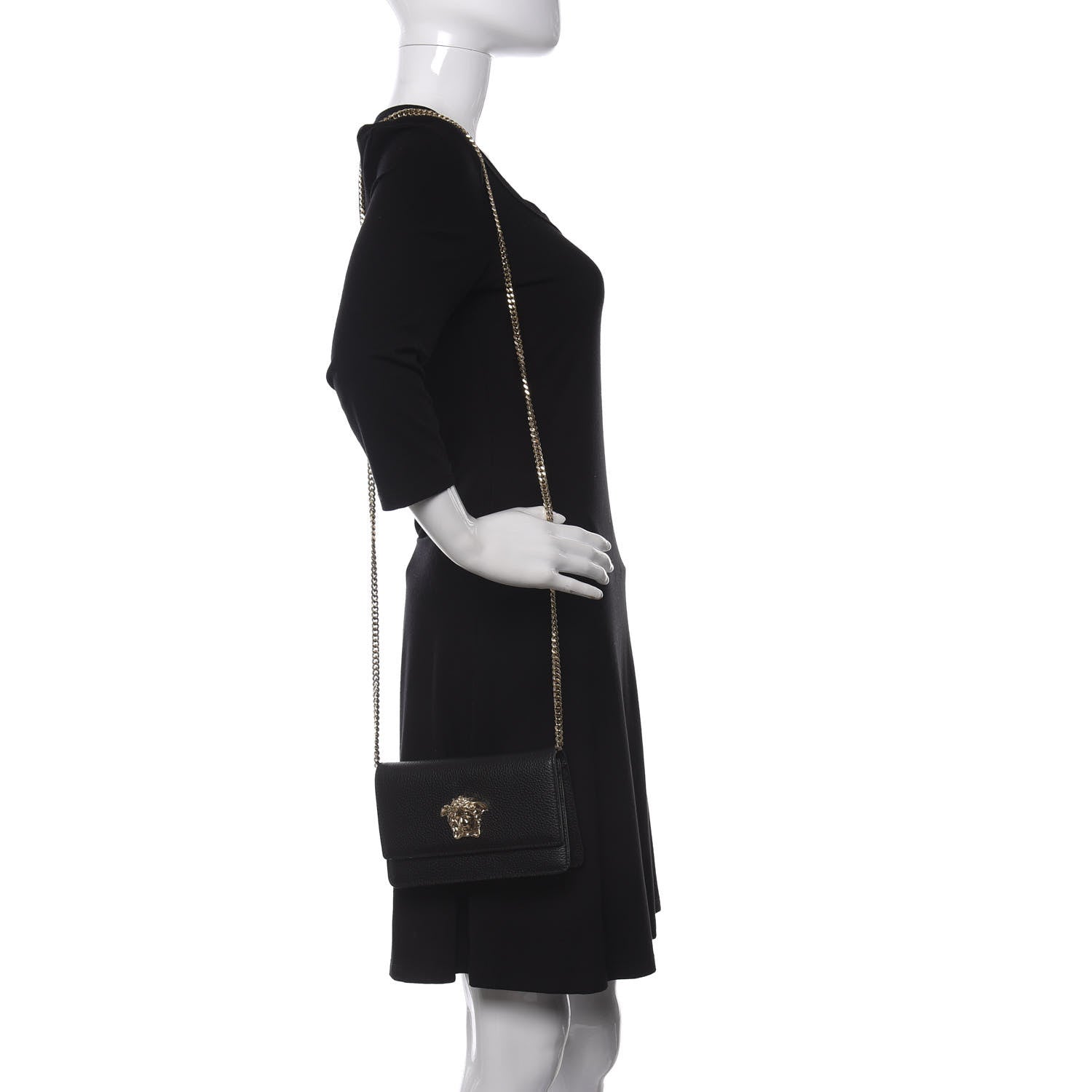 Versace Grained Calfskin Palazzo Chain Evening Bag Black 2 of 12