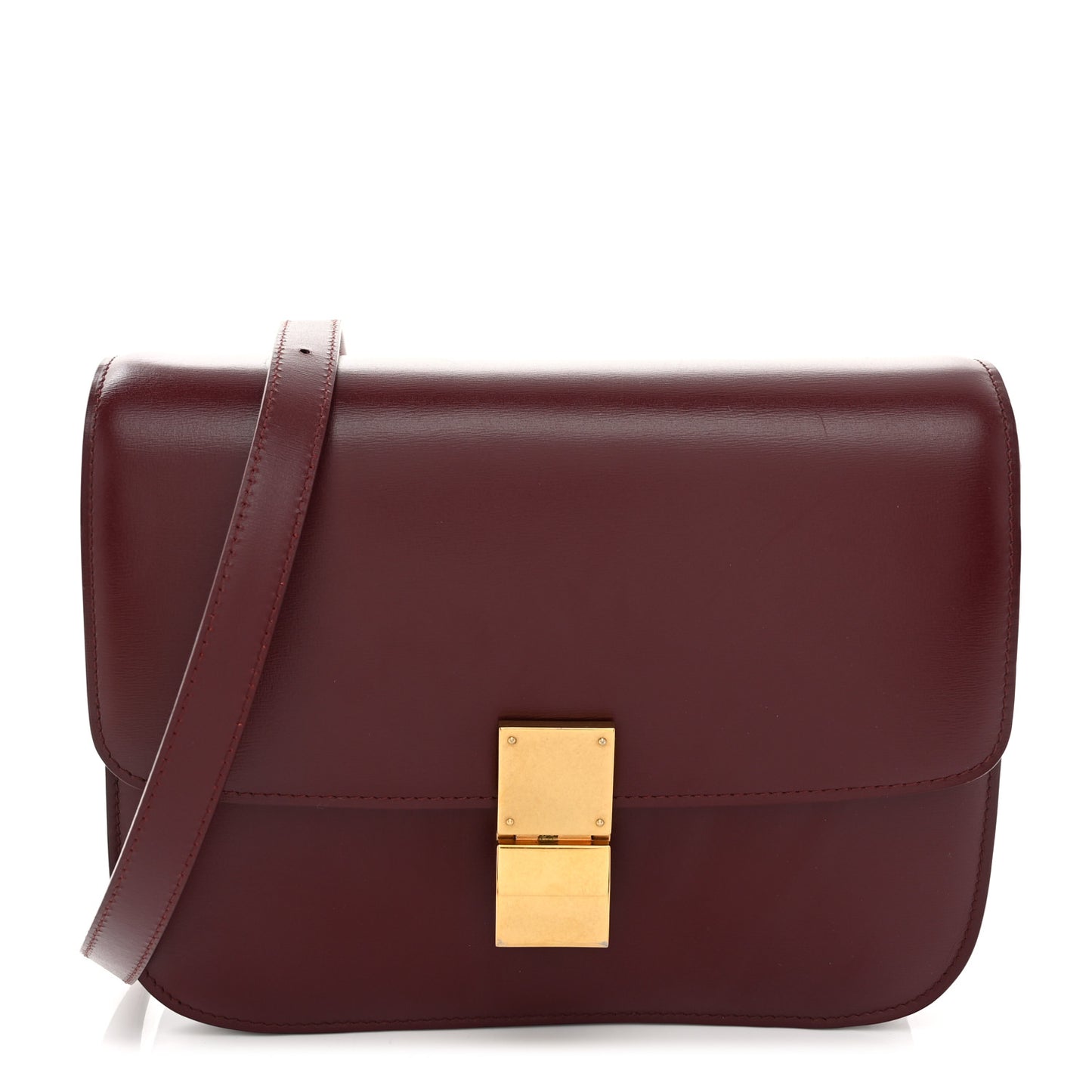 Box Calfskin Medium Classic Box Flap Bag Burgundy