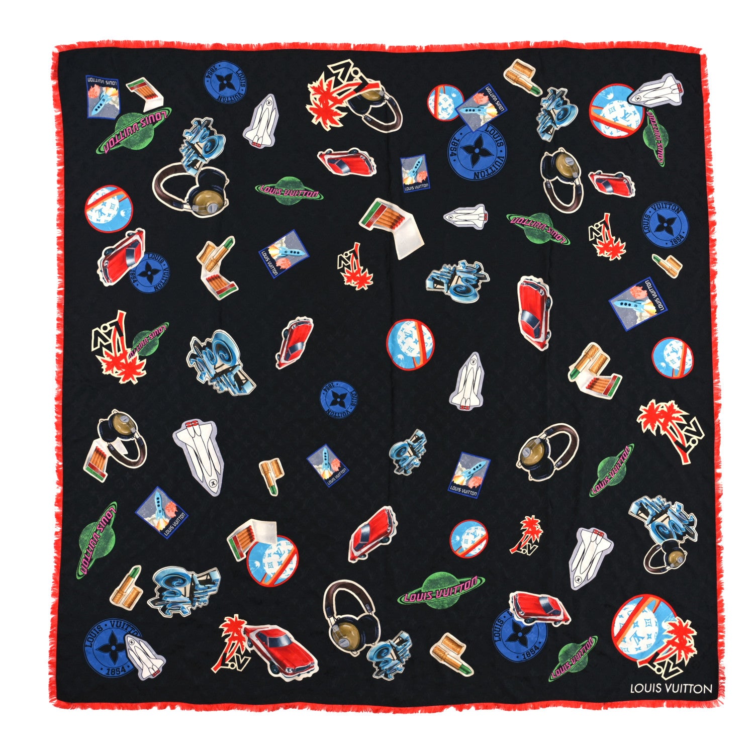 Louis Vuitton Silk Monogram World Tour Shawl Black 1 of 3