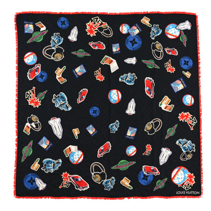 Louis Vuitton Silk Monogram World Tour Shawl Black 1 of 3